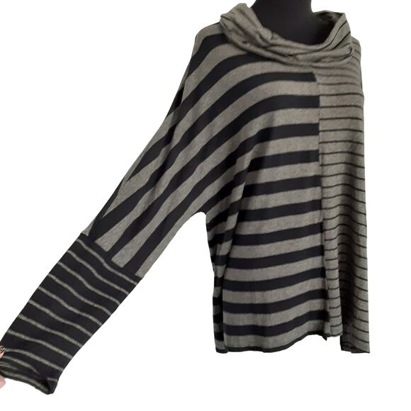 Liv By Habitat Clothes Cowl Neck Sweater Gray Stripe Oversized Women L Lagenlook - Picture 4 of 10
